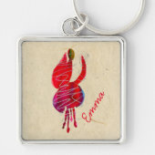 明るい赤紫色抽象芸術水色フローラ キーホルダー (正面)