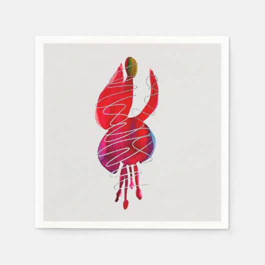 明るい赤紫色抽象芸術水色フローラ スタンダードカクテルナプキン (正面)