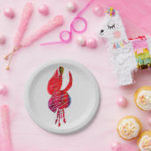 明るい赤紫色抽象芸術水色フローラ ペーパープレート (パーティー)