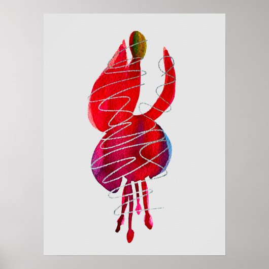 明るい赤紫色抽象芸術水色フローラ ポスター (正面)