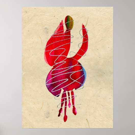 明るい赤紫色抽象芸術水色フローラ ポスター (正面)