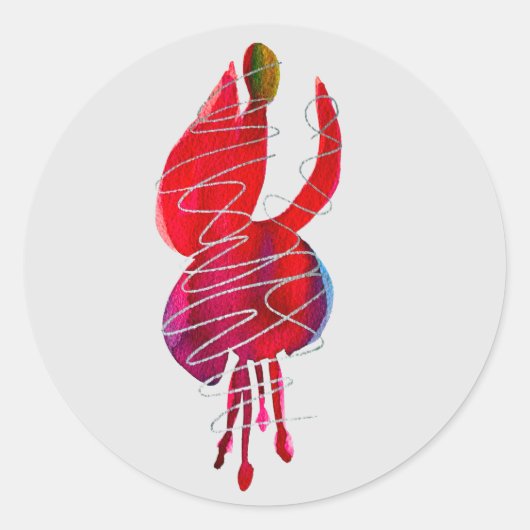 明るい赤紫色抽象芸術水色フローラ ラウンドシール (正面)