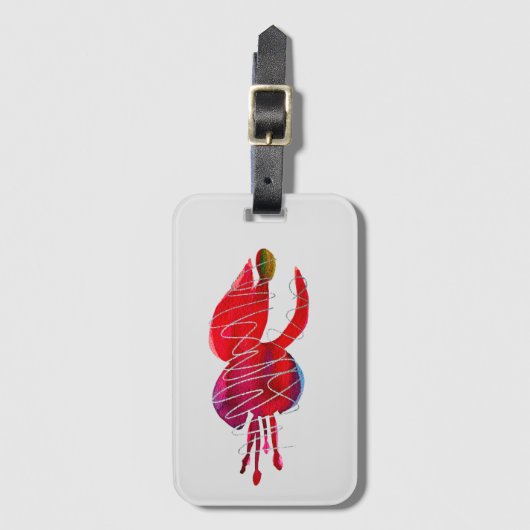 明るい赤紫色抽象芸術水色フローラ ラゲッジタグ (正面縦)