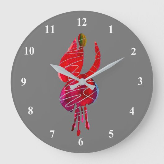 明るい赤紫色抽象芸術水色フローラ ラージ壁時計 (正面)