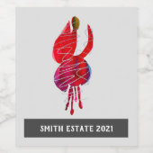 明るい赤紫色抽象芸術水色フローラ ワインラベル (シングルラベル)