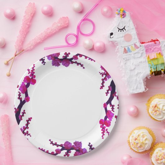 明るい赤紫色桜フラッ絵画ズ紙プレート ペーパープレート (パーティー)