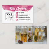 明るい赤紫色水彩アイコン追加ロゴ&写真 名刺 (正面/裏面)