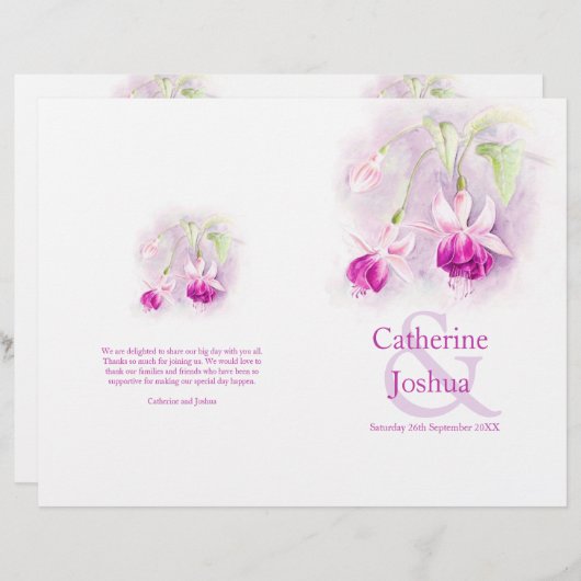 明るい赤紫色水彩パープルピンク結婚式 プログラム (正面/裏面)