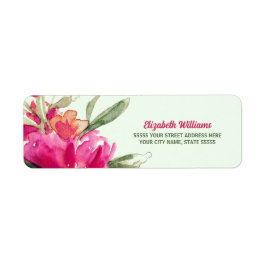 明るい赤紫色水彩フローラ差出人住所ラベル ラベル