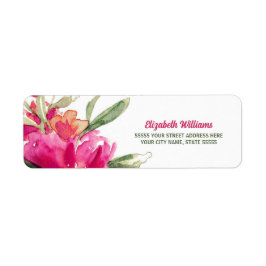 明るい赤紫色水彩フローラ差出人住所ラベル ラベル