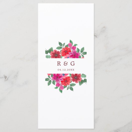 明るい赤紫色水彩フローラ結婚のメニュー メニュー (裏面)