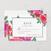 明るい赤紫色水彩フローラ結婚式RSVP 出欠カード (正面/裏面)