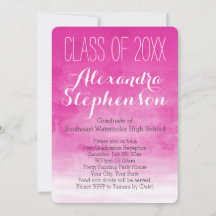 明るい赤紫色水彩卒業パーティー招待状