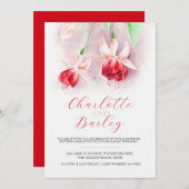 明るい赤紫色水彩赤ピンクアート結婚ズ 招待状 (正面/裏面)