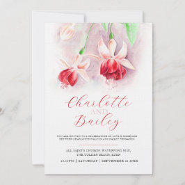 明るい赤紫色水彩赤ピンクアート結婚ズ 招待状