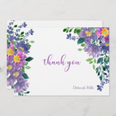 明るい赤紫色水色パーソナライズされたノートカード サンキューカード (正面/裏面)