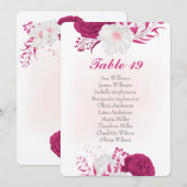 明るい赤紫色白い花の植物性座席チャートカード (正面/裏面)