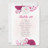 明るい赤紫色白い花の植物性座席チャートカード (正面)