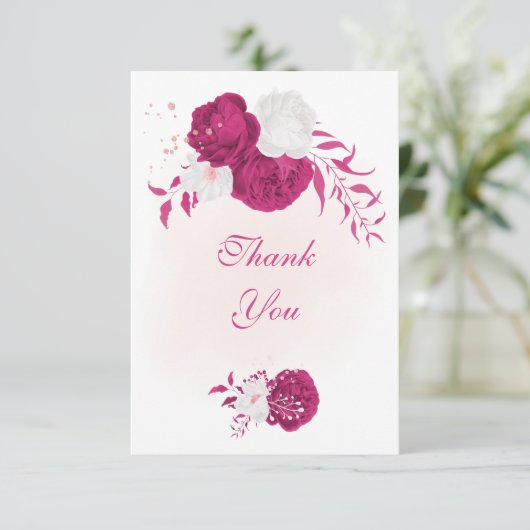 明るい赤紫色白い花の植物性結婚の サンキューカード (スタンド正面)