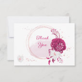 明るい赤紫色白い花の植物性結婚の サンキューカード (正面)