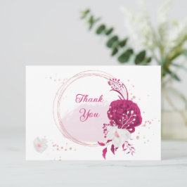 明るい赤紫色白い花の植物性結婚の サンキューカード