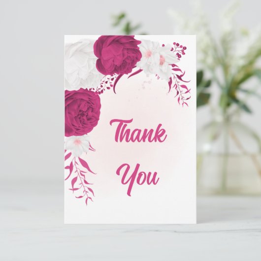 明るい赤紫色白い花の植物性結婚の サンキューカード (スタンド正面)