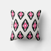 明るい赤紫色白黒モダンイカット部族パターン1b クッション (裏面)