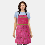 明るい赤紫色着色指節花カスタム柄 エプロン (着用した状態)