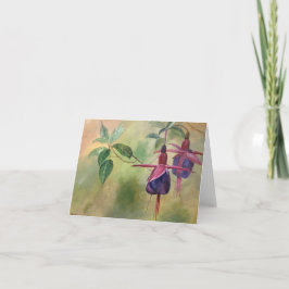 明るい赤紫色空白の花デザイン付きグリーティングカード サンキューカード