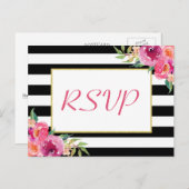明るい赤紫色紫色の赤いフローラ金ゴールド結婚式RSVP返信 インビテーションポストカード (正面/裏面)