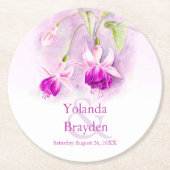 明るい赤紫色結婚ウォーターカラーアート紙コースター ラウンドペーパーコースター (正面)