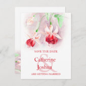 明るい赤紫色絵を描フラワーアートレッド日付カードを保存 案内ポストカード (正面/裏面)