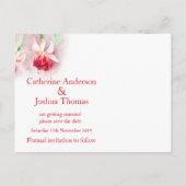 明るい赤紫色絵を描フラワーアートレッド日付カードを保存 案内ポストカード (裏面)