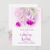 明るい赤紫色絵を描フラワーパープル日付カードを保存 案内ポストカード (正面/裏面)