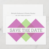 明るい赤紫色緑の幾何学座標系の日付を保存招待状 セーブザデート (正面/裏面)