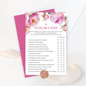 明るい赤紫色花びらの上または下のブライダルシャワーゲーム