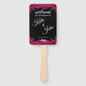 明るい赤紫色蘭オンブラック結婚式 プログラム- ハンドファン (正面)