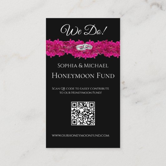 明るい赤紫色蘭 – 我々の結婚リングや輪 – レジストリ –  名刺 (裏面)