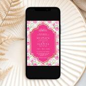 明るい赤紫色金ゴールドピンク花柄ムスリム結婚ズ 招待状