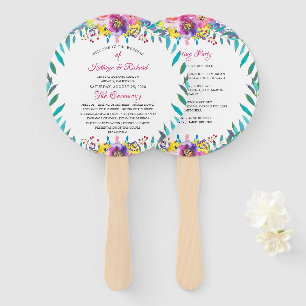 明るい赤紫色金ゴールドフローラシック結婚式 プログラムハンドファン ハンドファン