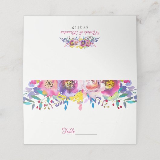 明るい赤紫色金ゴールド花結婚の座席表 プレイスカード (外部開封)