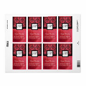 明るい赤紫色黒ピンクシルクダマスク、正方形モノグラム ラベル (フルシート)