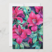 明るい赤紫色、エメラルドグリーンとブラックフローラ 招待状 (裏面)