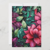 明るい赤紫色、エメラルドグリーンとブラックフローラ 招待状 (裏面)