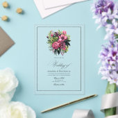 明るい赤紫色、エメラルドグリーン、ブラックフローラズ アクリル招待状 (インサイチュ (ウェディング))