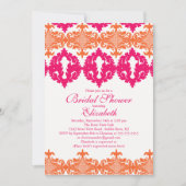 明るい赤紫色&オレンジモダンダマスクブライダルシャワー 招待状 (正面)