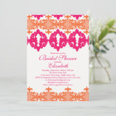 明るい赤紫色&オレンジモダンダマスクブライダルシャワー 招待状 (スタンド正面)