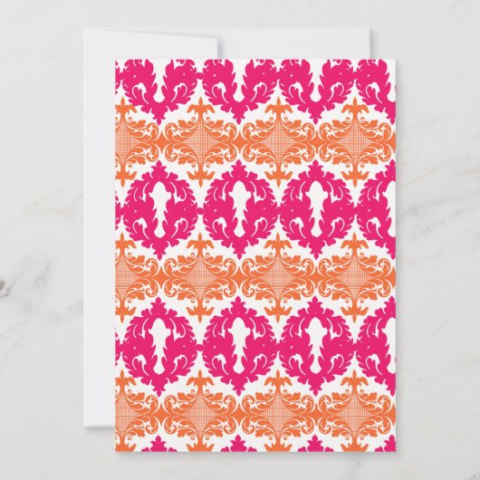 明るい赤紫色&オレンジモダンダマスクブライダルシャワー 招待状 (裏面)