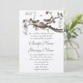 明るい赤紫色&グレーヴィンテージ鳥の結婚式の招待 招待状 (スタンド正面)