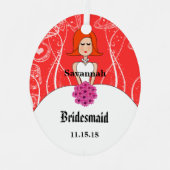 明るい赤紫色&コーラル結婚の赤毛の花嫁 メタルオーナメント (正面)